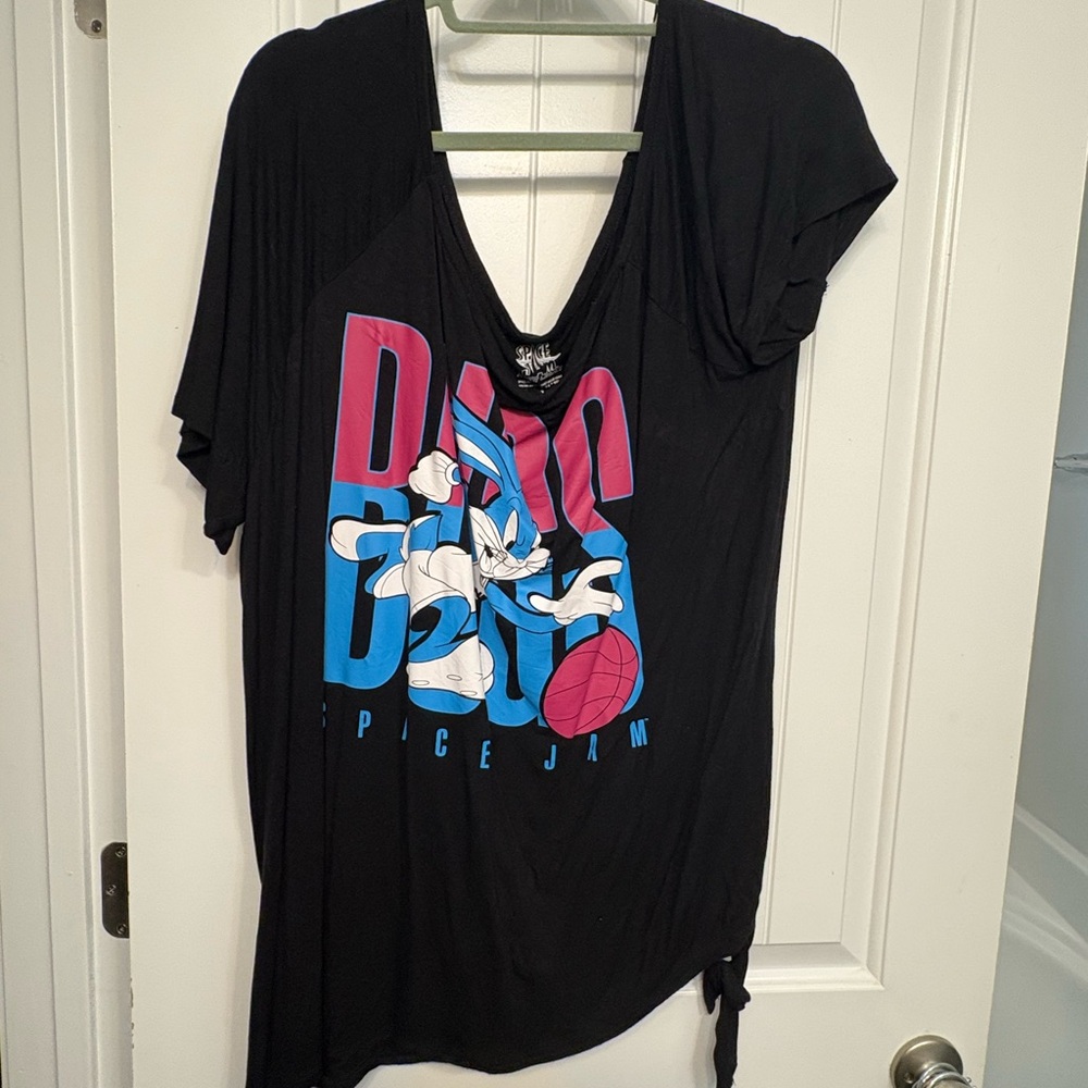 Torrid Black and Pink Graphic Asymmetrical Tie Front Tee and legging Set